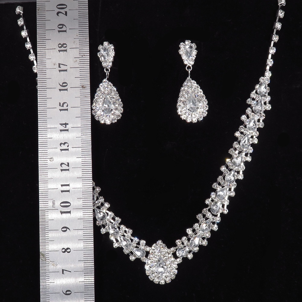 Mới Set Vòng cổ Và Bông Tai Hình Giọt Nước Đính Đá Sang Trọng Cho Cô Dâu