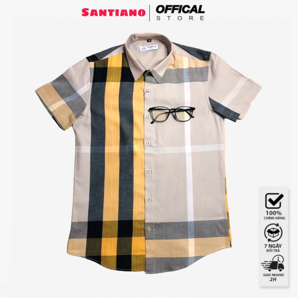 Áo sơ mi kẻ tay ngắn vải cotton , bbr cộc tay kẻ to thoáng mầu vàng chanh