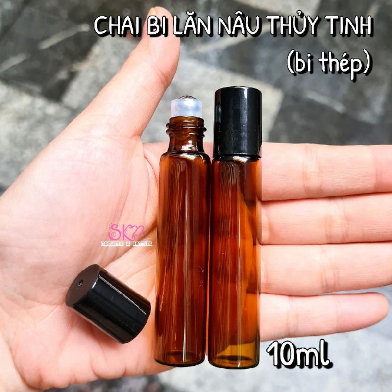 CHAI BI LĂN THỦY TINH NÂU 1ml/5ml/10ml (đầu bi thép ko rỉ)