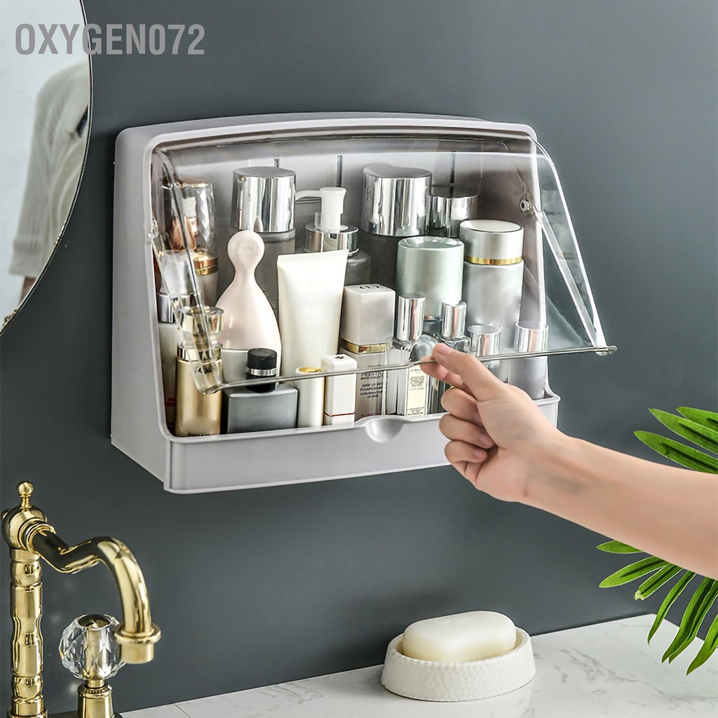 Oxygen072 Hộp đựng đồ trang sức - Hộp lưu trữ mỹ phẩm Chống bụi trang điểm treo tường Punch cho phòng tắm