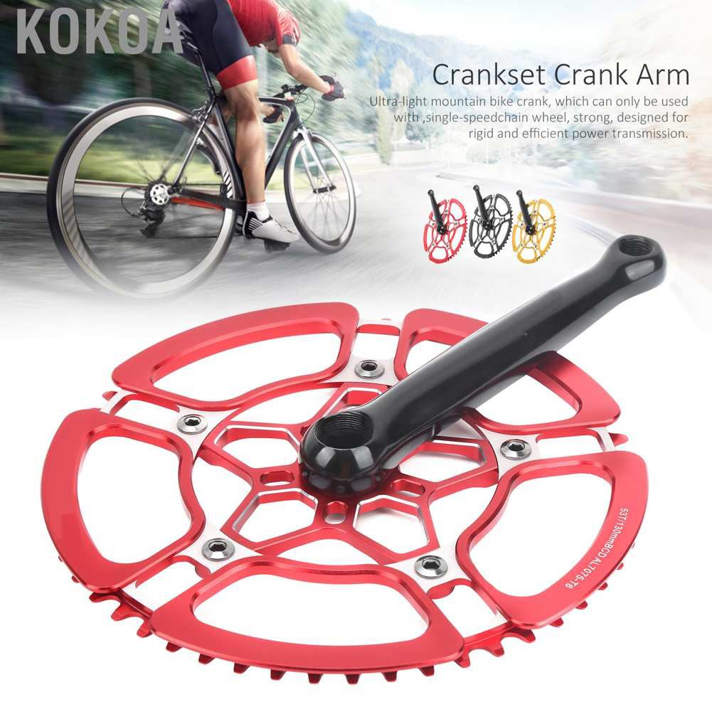 Kokoa 170mm Bike Crankset Aluminium Alloy 53T Single Speed Crank Arm Chainwheel Accessory