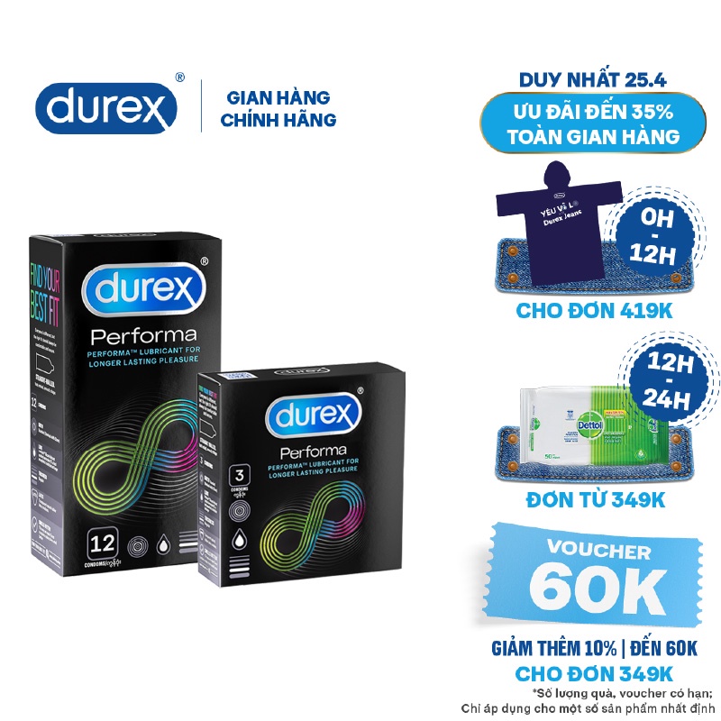 Hộp Bao cao su Durex Performa 12 cái + Tặng 1 Bao cao su Durex Performa 3 cái