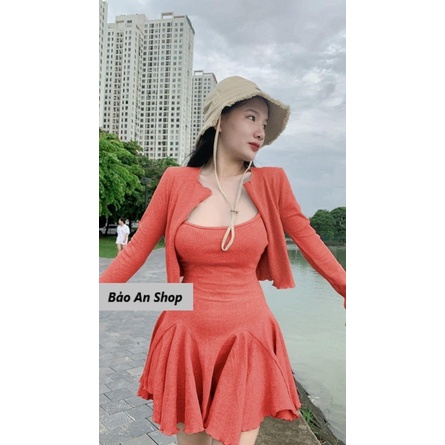 Sét đầm xoè dây from ngắn + áo khoác hót alohashop91
