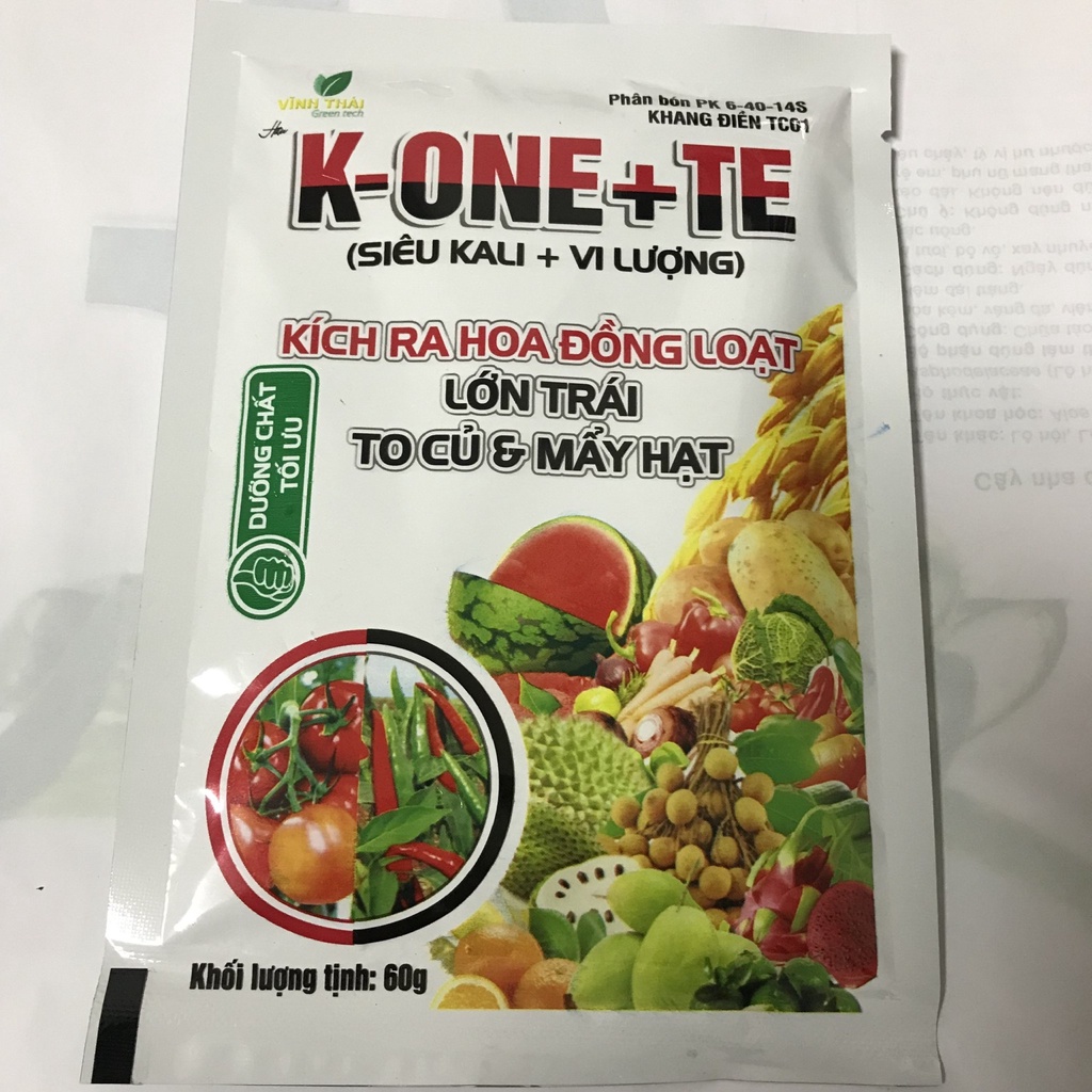 Phân bón KAONE Siêu kali vi lượng giúp ra hoa, đậu quả, to quả, lớn củ gói 60g