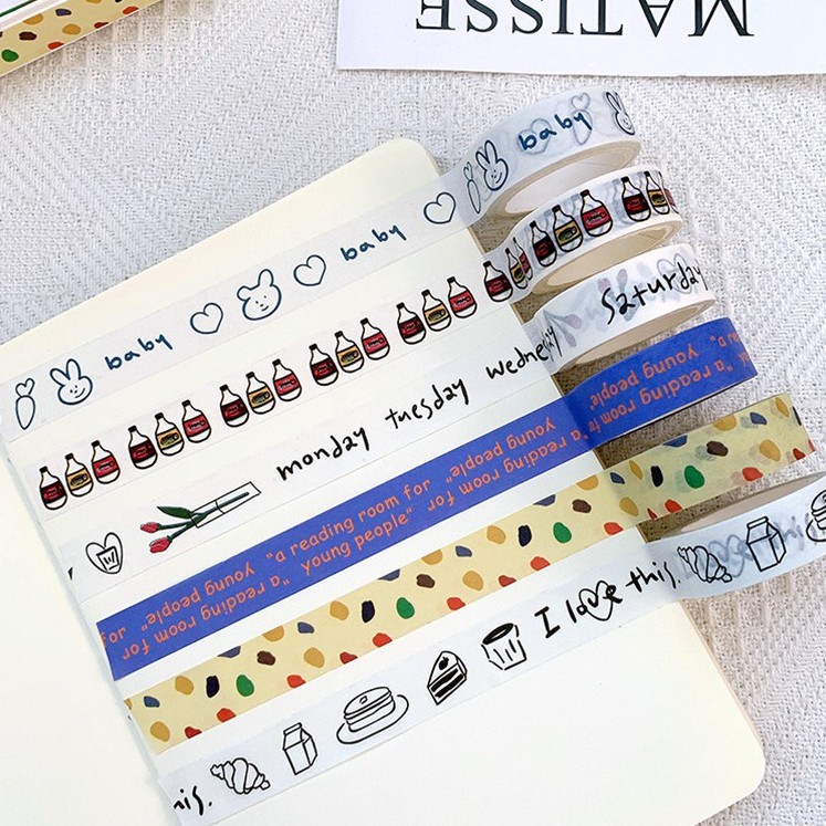 Washi tape trắng nhiều họa tiết dễ thương băng keo giấy trang trí sổ