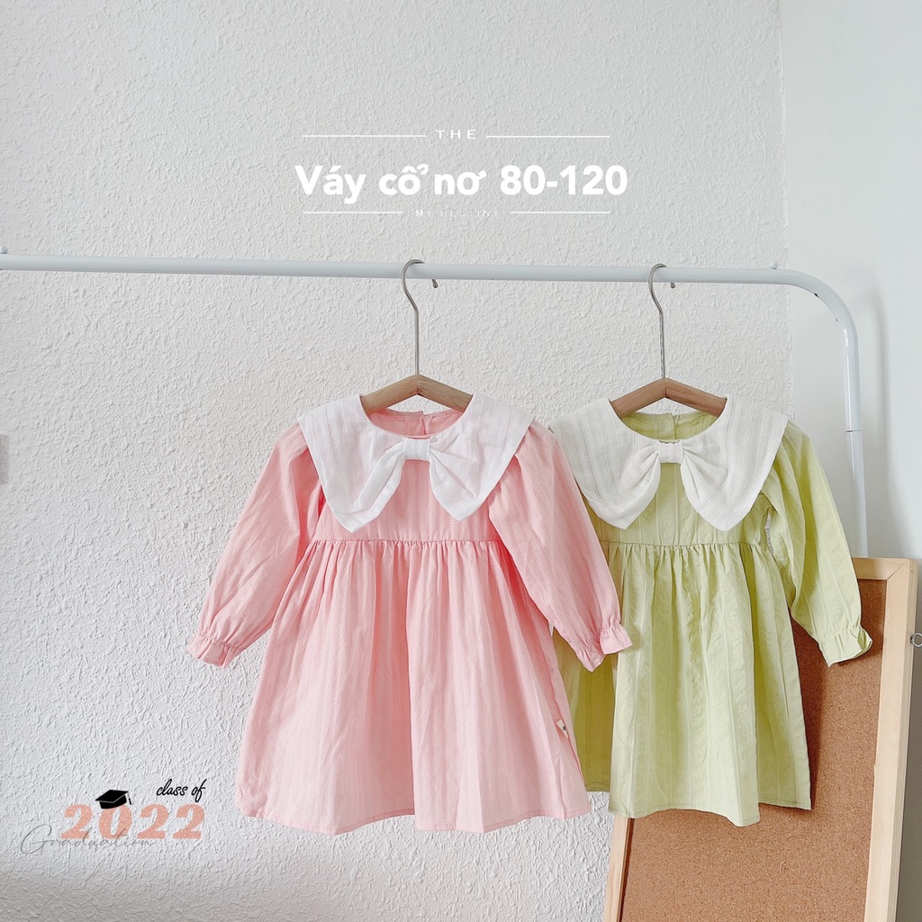 Váy thu cổ nơ thô gân mềm cho bé gái 1-5 tuổi (Mã 198-mới-xanh+hồng)