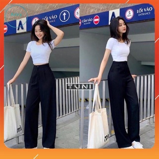 Quần ống sớ khuy cài cạp cao Quần Suông Ống Rộng nữ SIÊU HOT 🌸