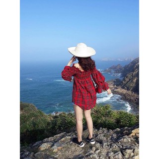 Áo bệt vai caro đỏ