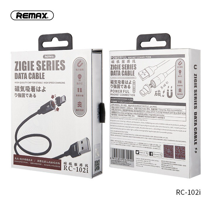 Cáp sạc nhanh remax nam châm cho iphone và androi rc-102 chính hãng