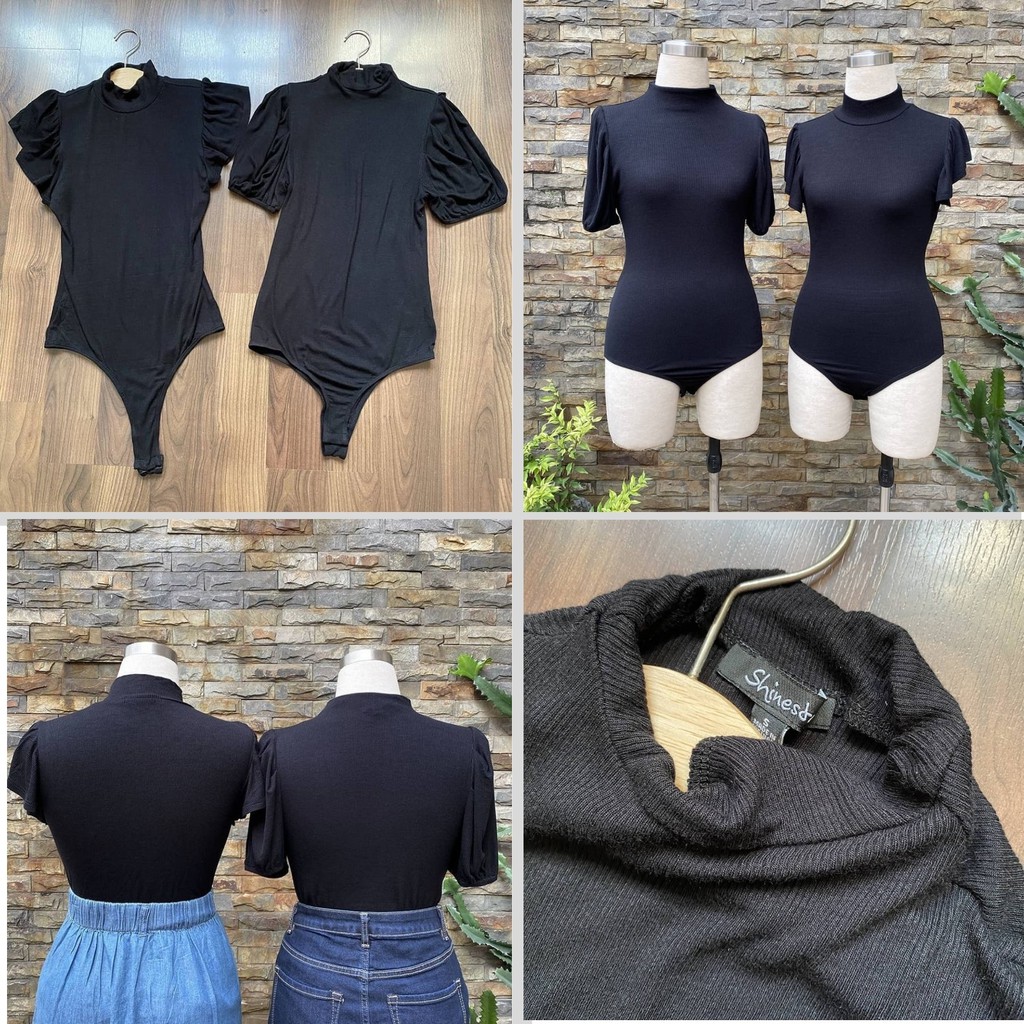 Áo Bodysuit Nữ Vnxk Hãng Sh!nestar / Chất Thun Gân / Dáng Áo Cổ Lọ Thấp / Màu Đen