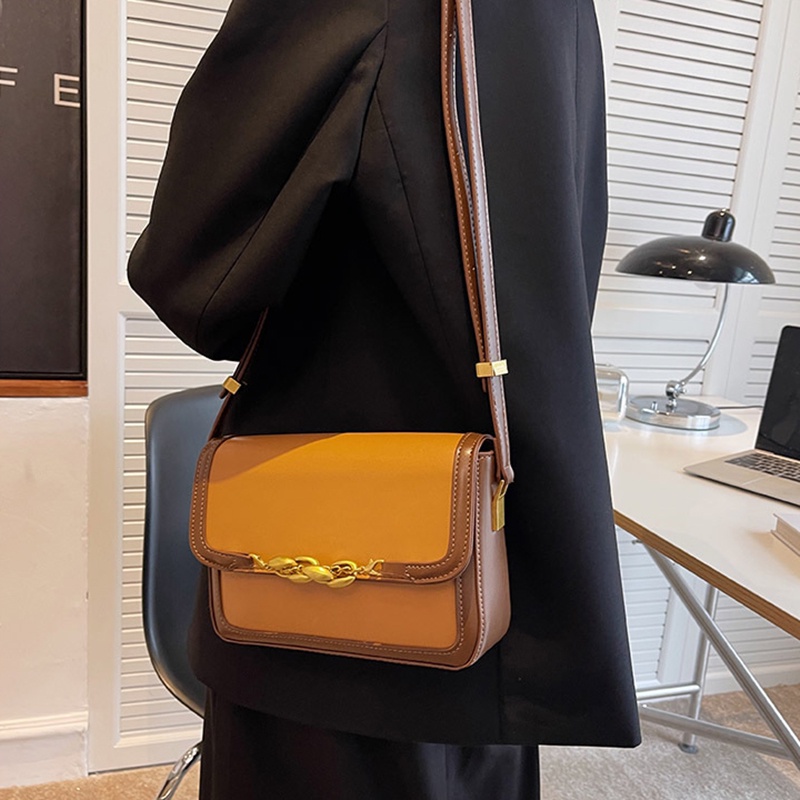 Túi đeo vai IELGY hình vuông cỡ nhỏ màu sắc tương phản phong cách cổ điển thời trang cho nữ