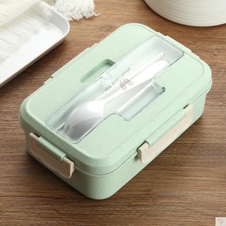 Hộp Đựng Cơm Lúa Mạch 3 Ngăn Mới (Tặng kèm đũa + thìa inox) NB40