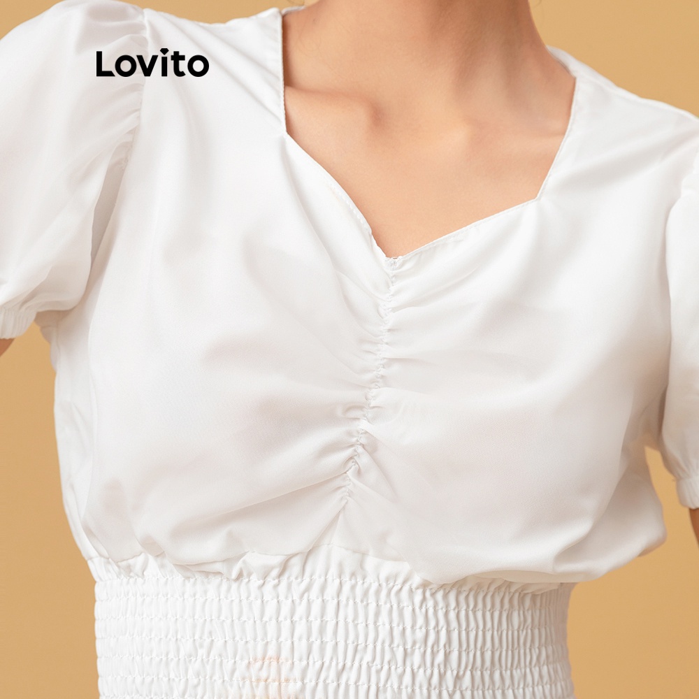 Áo kiểu Lovito tay phồng thời trang cho nữ L05279 (Màu trắng / Màu đen)