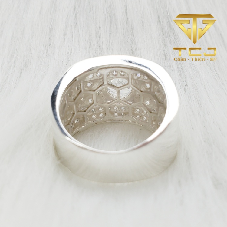 Nhẫn nam bạc ý 925 thiết kế 3D đính đá nhân tạo sang trọng RM0150 Trang sức Toàn Cầu TCJ