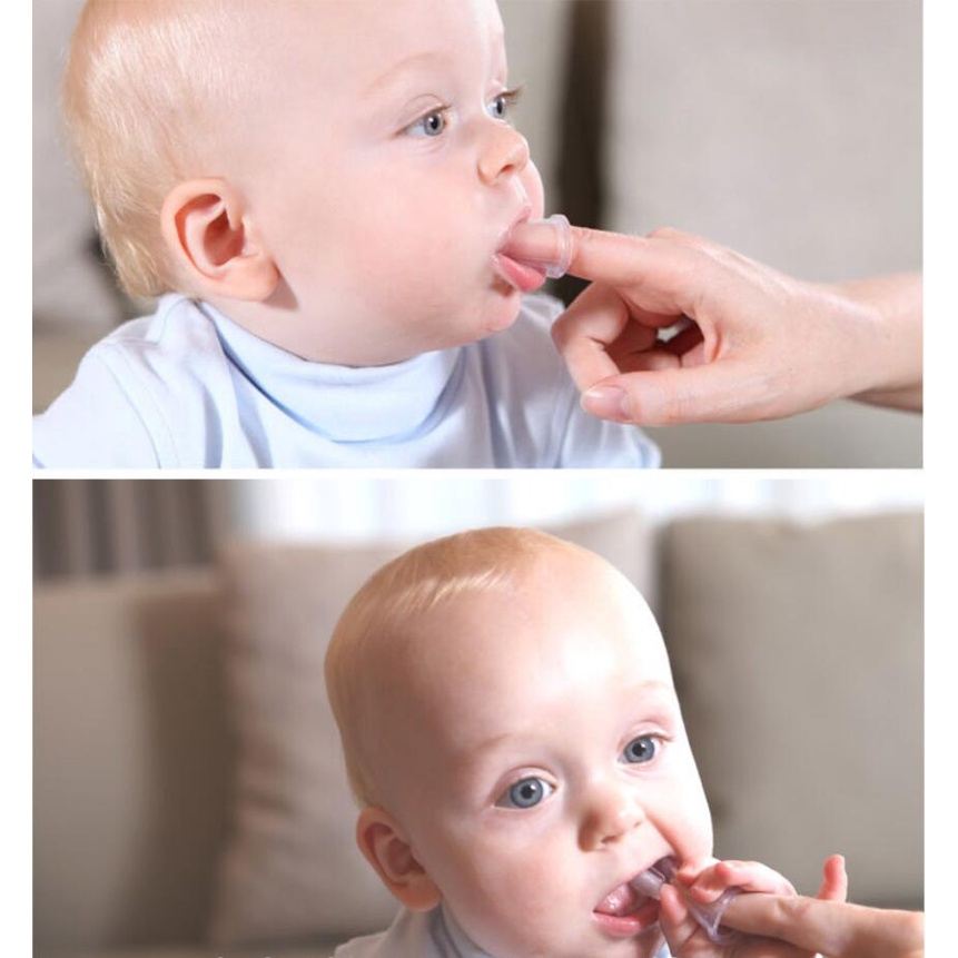 Bộ bàn chải đánh răng đeo ngón tay chất liệu silicone vệ sinh răng dành cho trẻ sơ sinh