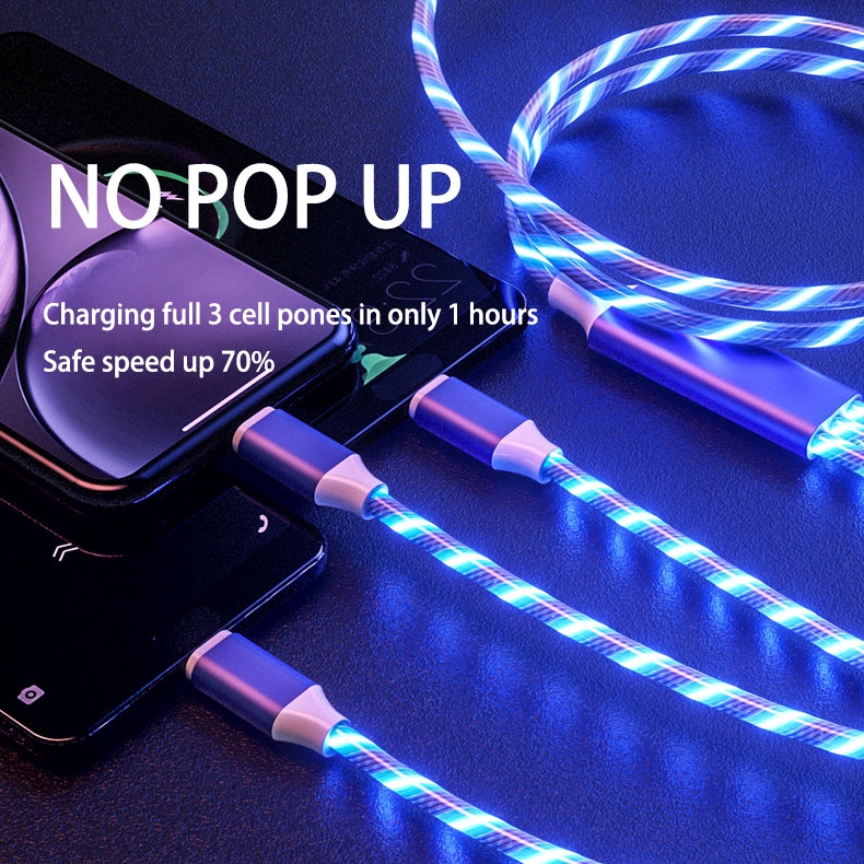 Cable fast charging 2.4A LED smart self-power off 3 in 1 Lightning Micro Usb Type C port for iPhone X 8