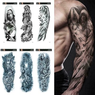 【Hàng sẵn sàng】1pcs Waterproof Temporary Tattoo Sticker / Tiger Lion Jesus Body Art Arm Fake Tattoo for Women Men/ Makeup Black Transfer Tattoos
