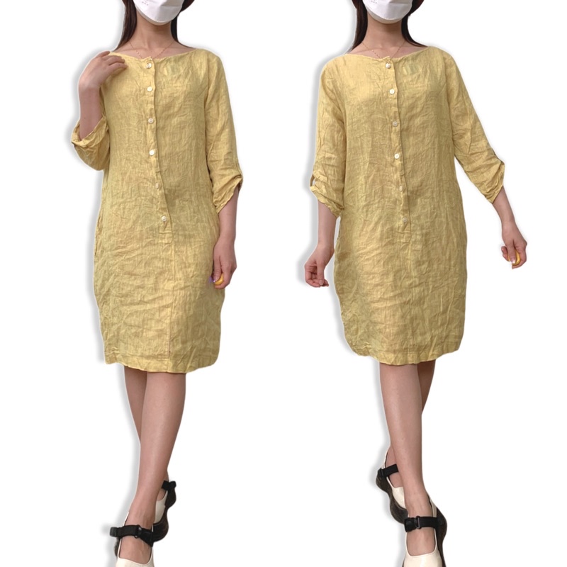 Đầm 2hand chất Đũi màu vàng