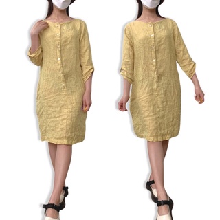 Đầm 2hand chất Đũi màu vàng [Style Retro]