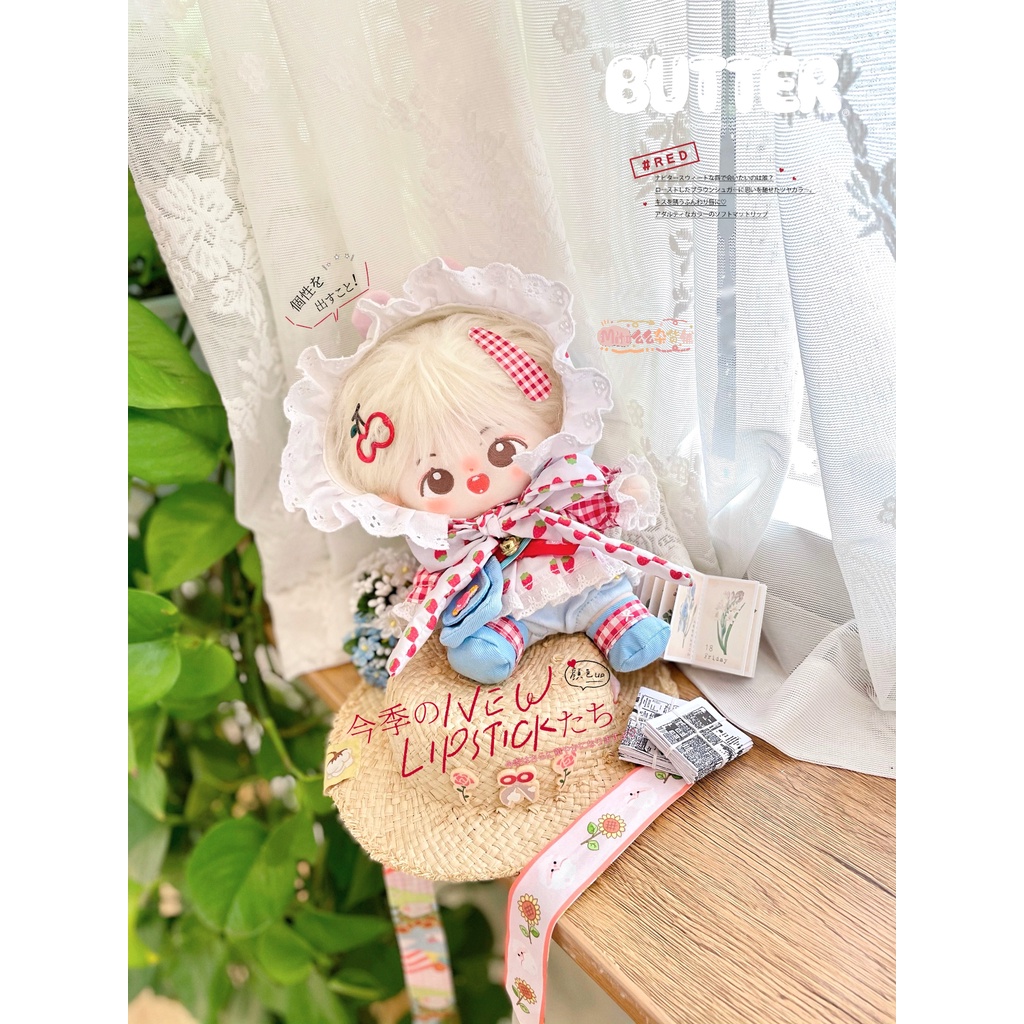 Bộ đồ Dâu mọng nướ cho bé doll 15cm 20cm