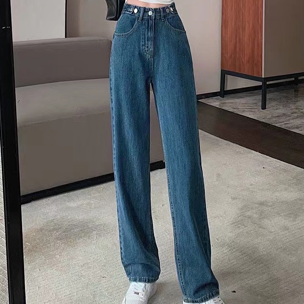 Quần Jeans Nữ Dài Lưng Cao Ống Rộng Thời Trang Hàn Quốc