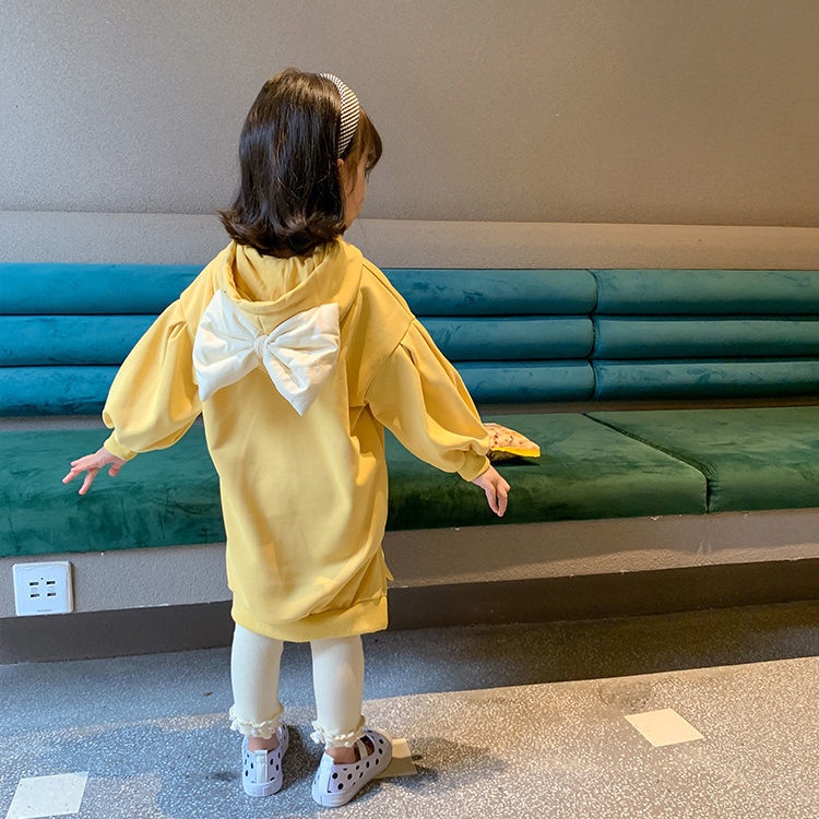 Đầm Hoodie Dáng Dài Đính Nơ Thời Trang Mùa Xuân Hàn Quốc Cho Bé Gái