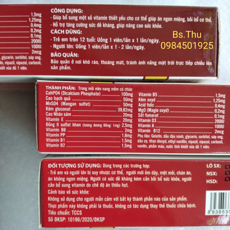 EMINGATON hộp 30 viên bổ sung acid amin hỗ trợ bồi bổ cơ thể, ăn ngon miệng, tăng đề kháng