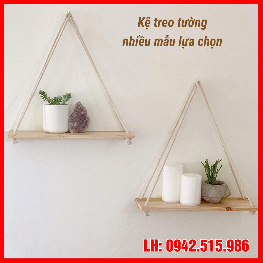 Kệ gỗ dây thừng, kệ gỗ decor - Kệ treo tường để đồ đa năng 1 tầng