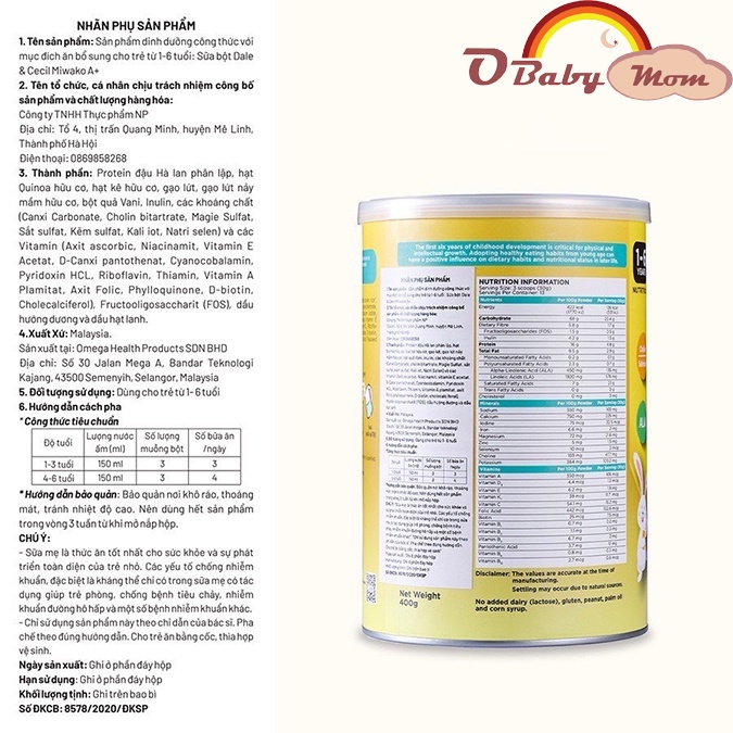 Sữa Công thức Miwako A+ Hộp 700g Vị Vani nhập khẩu Malaysia, Sữa Hạt Cho Bé Tự Kỷ,Tăng Động, Giảm Chú Ý, Dị ứng đạm bò