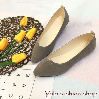 [Hình thật] OD1 Giày búp bê nữ đế bằng da lộn vá mũi xinh xắn