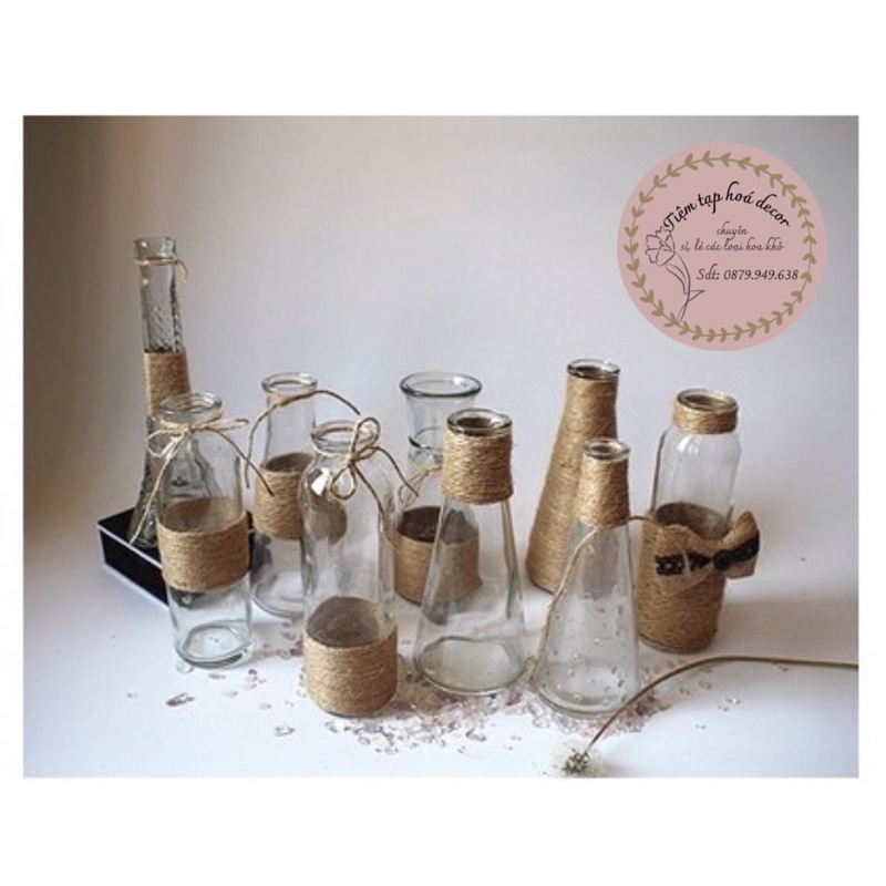 Bình thuỷ tinh decor phong cách vintage - tặng kèm dây gai trang trí