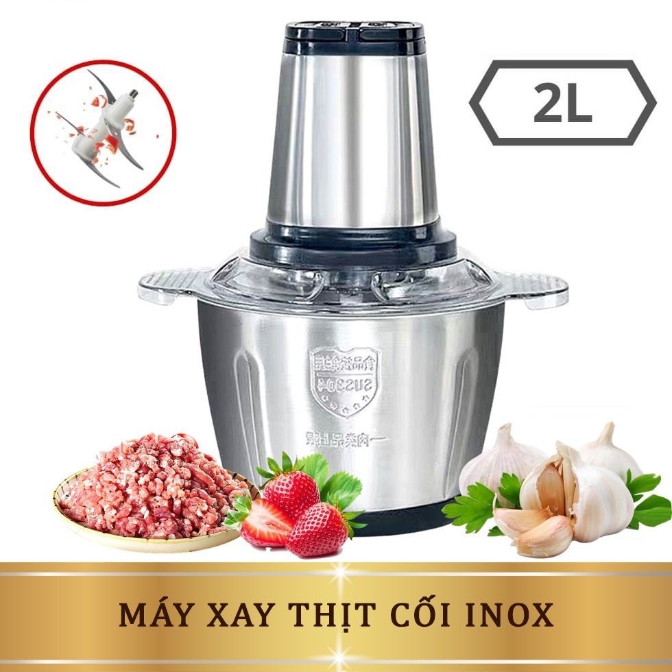 Máy Xay Thịt Đa Năng Inox 304, Máy Xay Sinh Tố,Tỏi,Ớt Cối Inox 4 Lưỡi Công suất 250W