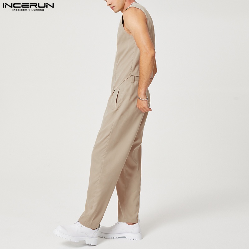 INCERUN Set Áo Lửng Sát Nách Và Quần Dài Ống Rộng Lưng Cao Dành Cho Nam