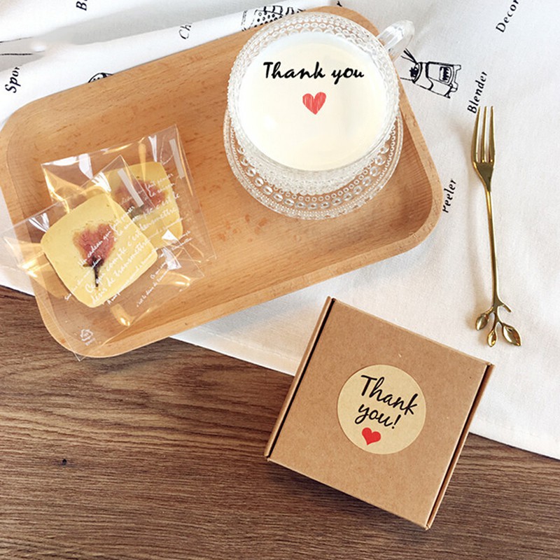 Set 60 Sticker Giấy Kraft Hình Trái Tim Trang Trí Bánh Kem