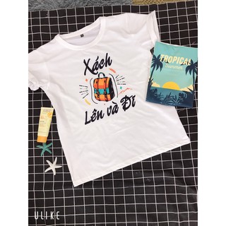 áo phông xách balo lên và đi đủ size