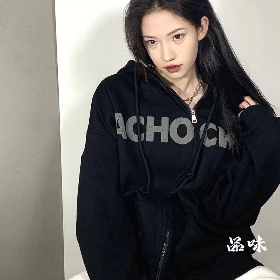 Áo Khoác Hoodie Có Khóa Kéo In Họa Tiết Xốp Phong Cách Harajuku Mới Cho Nữ