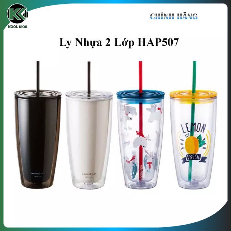 [LOCK&LOCK]LY NHỰA 2 LỚP CÓ ỐNG HÚT DUNG TÍCH 750ML-HAP507