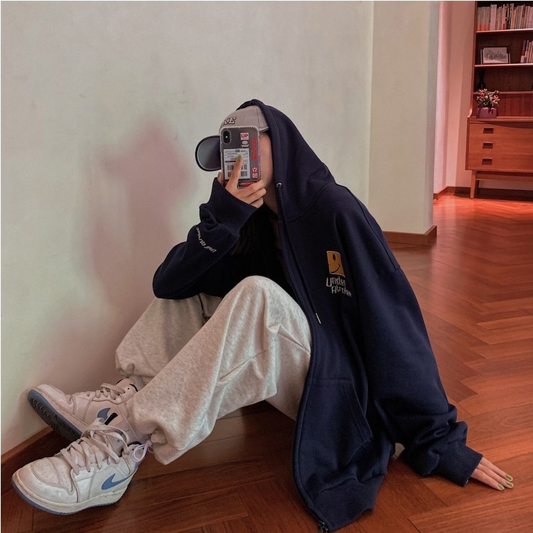 Áo khoác nỉ thêu Mặt Cười Under phom rộng hoodie nam nữ