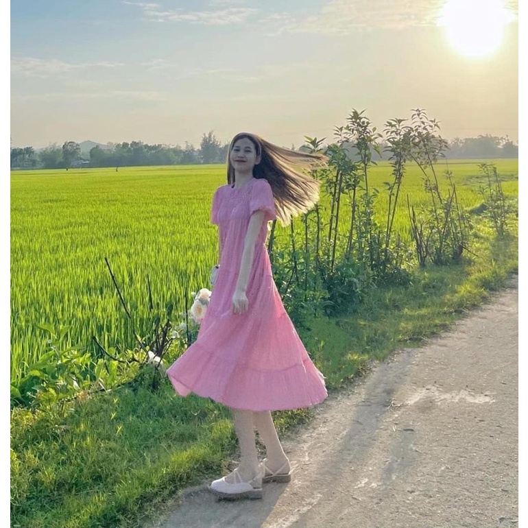 Đầm- Váy babydoll xốp nhún 4 màu Ulzzang
