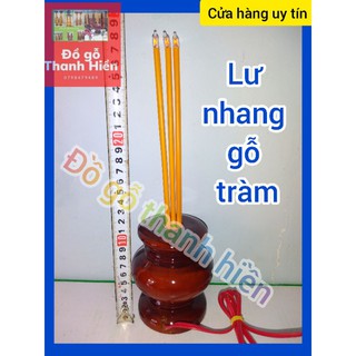 lư  nhang điện gỗ tràm cao 28cm.có nhang điện