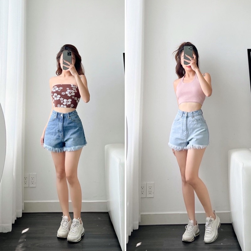 Quần short jeans lai tua vingage