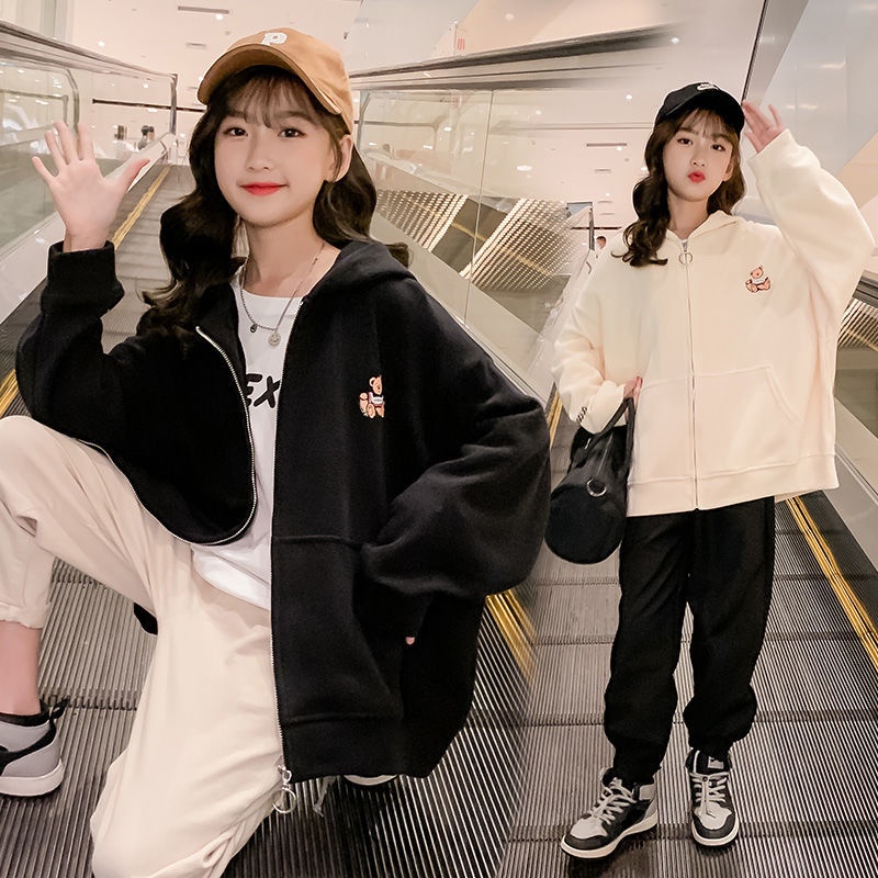 Áo khoác cardigan có mũ trùm đầu phong cách phương Tây thời trang mùa thu 2021 dành cho bé gái