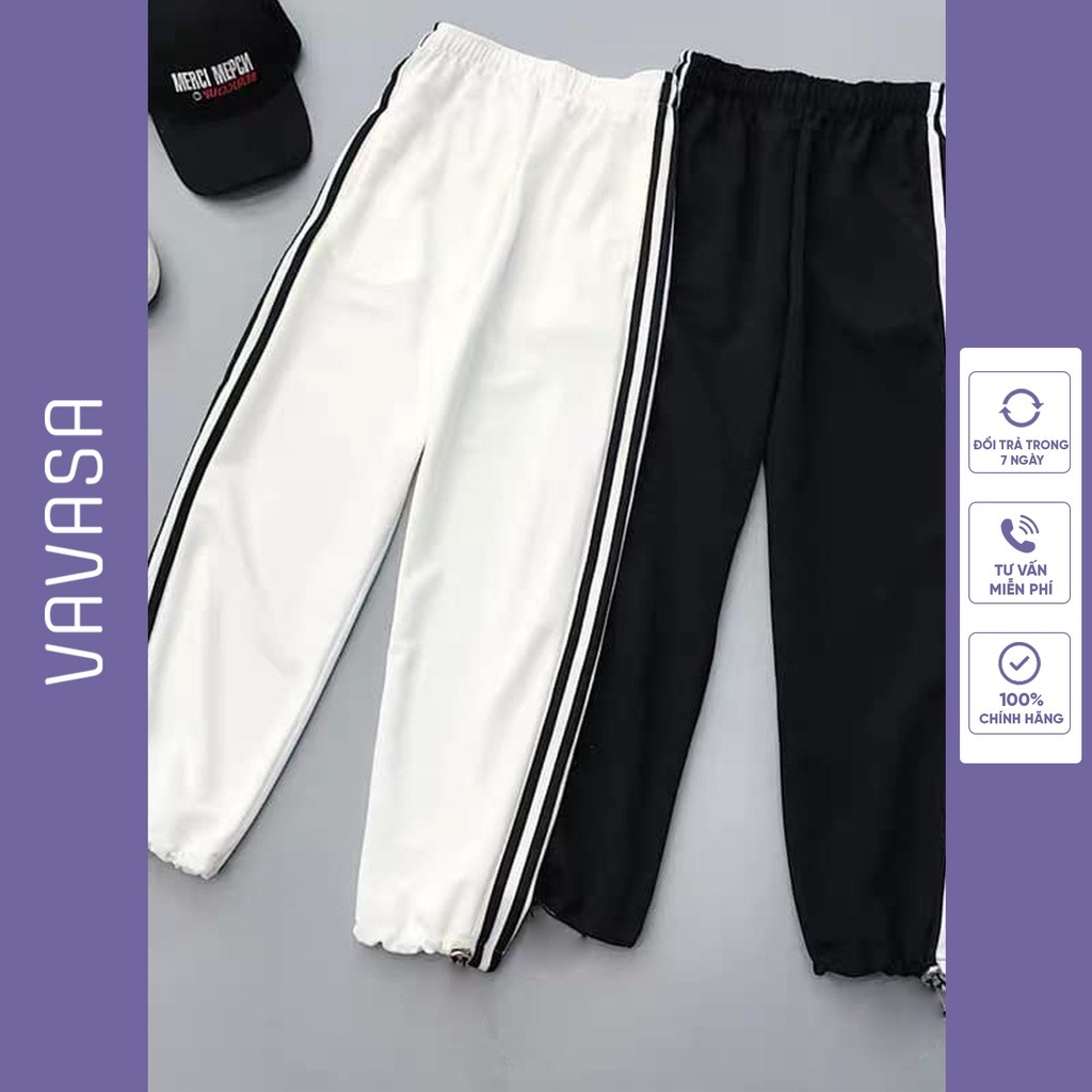 Quần jogger nữ thể thao 3 sọc cá tính rộng đẹp suông bigsize chất da cá VAVASA QJ11
