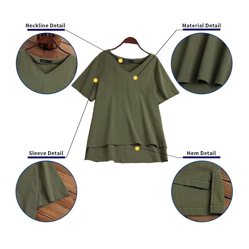 Áo kiểu ZANZEA từ cotton tay ngắn cổ chữ V dáng rộng màu trơn tùy chọn thời trang cho nữ