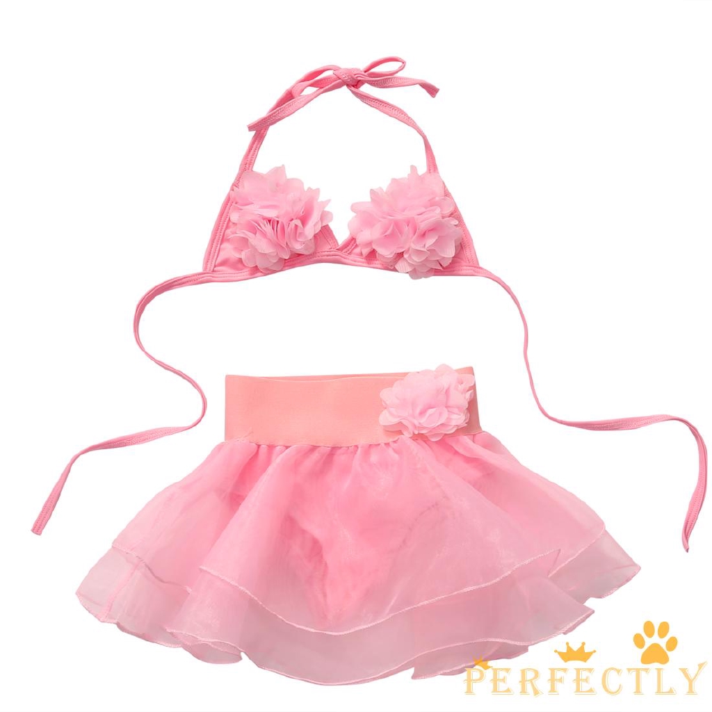 Bộ bikini 2 mảnh màu hồng dễ thương cho bé gái