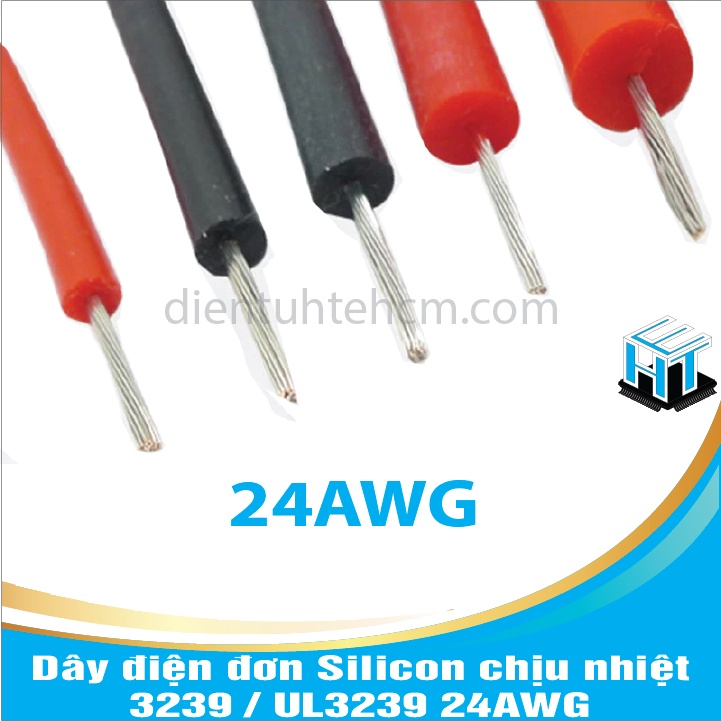 Combo 5 mét Dây điện đơn Silicon chịu nhiệt 3239 / UL3239 22AWG ,24AWG 2 màu đen ,đỏ