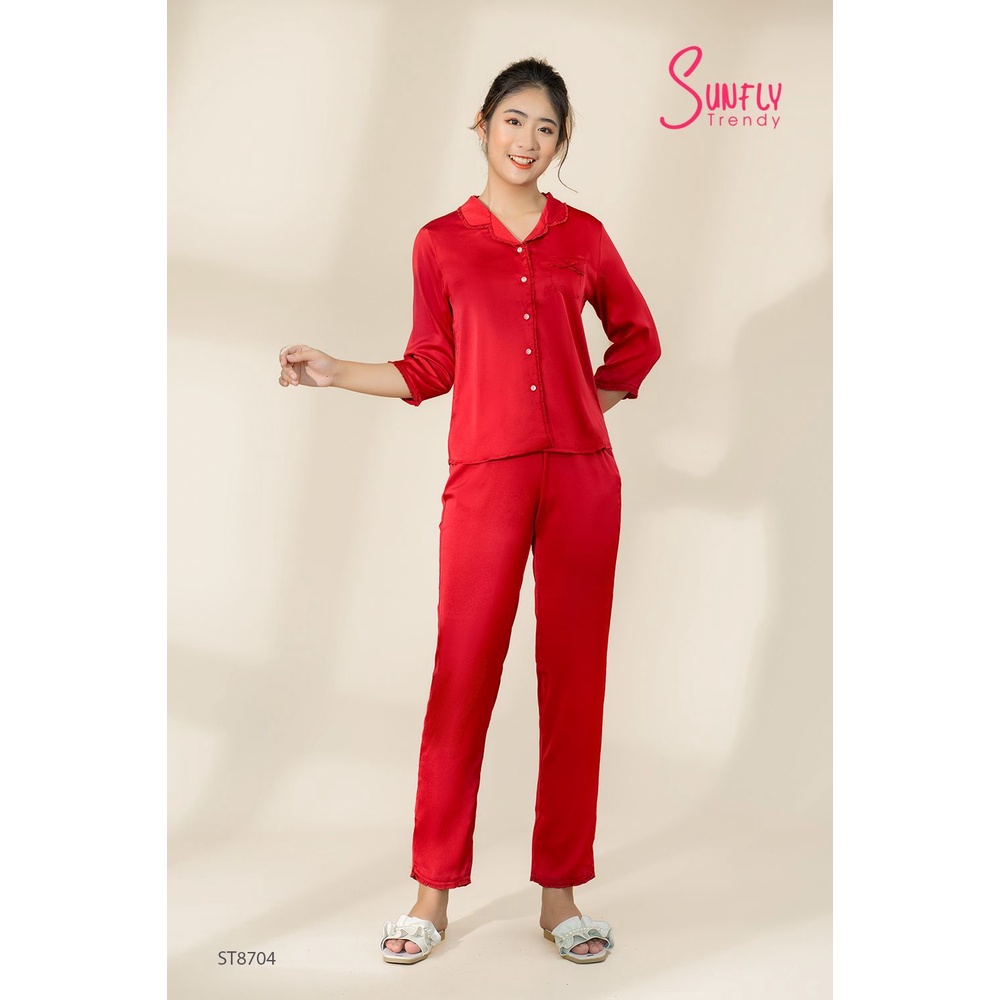 ST8704 BỘ PIJAMAS LỤA ÁO TAY LỠ QUẦN DÀI SUNFLY | BigBuy360 - bigbuy360.vn