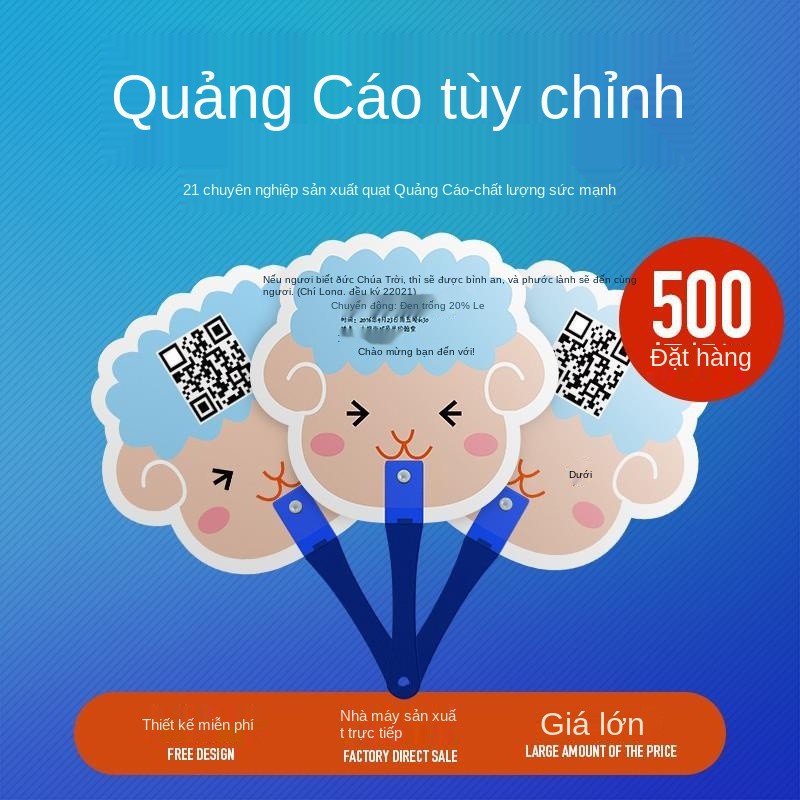 Quạt quảng cáo làm theo yêu cầu nhựa PP hoạt hình nhỏ tùy chỉnh thiết kế miễn phí logo có thể in được