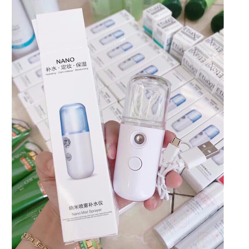 Máy phun sương tạo ẩm Nano mini-Giữ ẩm da, chống lão hoá, làm mát da cấp tốc-MÀU XANH TRẮNG