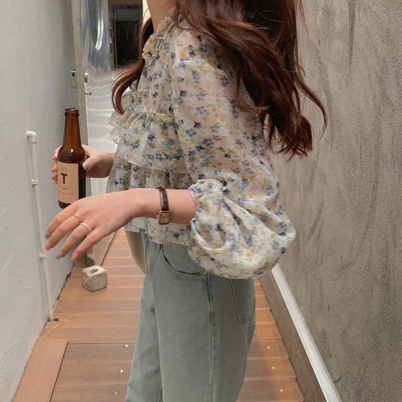 Áo voan hoa mỏng Quảng Châu phối bèo dễ thương